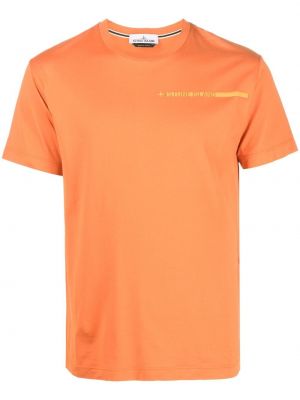 Памучна тениска с принт Stone Island оранжево