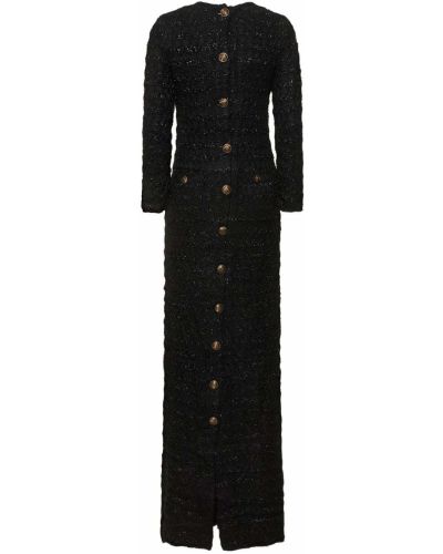 Tvídové vlněné dlouhé šaty Balenciaga černé