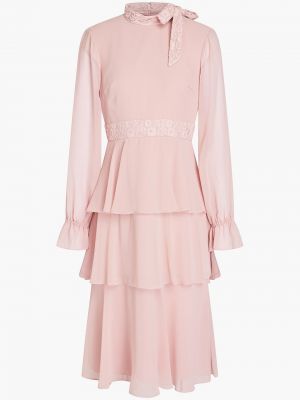 Кружевное шифоновое платье на шнуровке Mikael Aghal, розовое