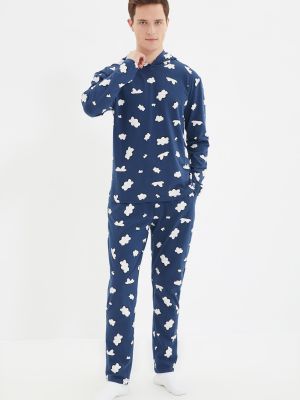 Pijamale cu glugă cu imagine Trendyol albastru