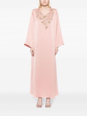 Šaty s výšivkou s výstřihem do v Shatha Essa růžové