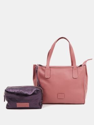 Кожаная сумка шоппер с карманами Abbacino розовая