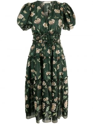 Sukienka w kwiatki z nadrukiem Ulla Johnson zielona
