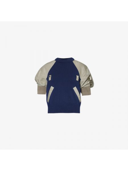 Трикотажный хлопковый свитер Sacai синий
