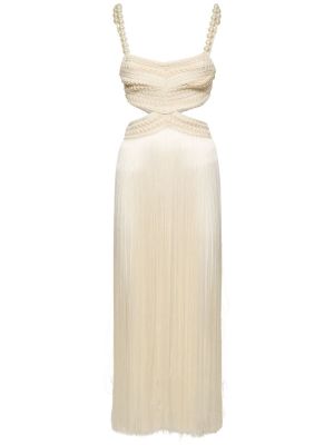 Dlouhé šaty s třásněmi s korálky Patbo bílé