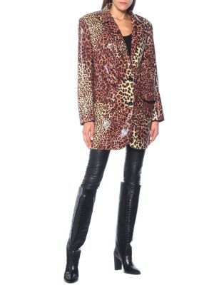 Usnjeni blazer s potiskom z leopardjim vzorcem Stand Studio rjava
