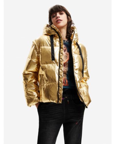 Prešívaná bunda s kapucňou Desigual zlatá