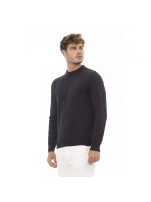 Sweter wełniany z okrągłym dekoltem Alpha Studio czarny