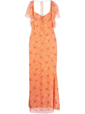 Virágos hosszú ruha nyomtatás De La Vali narancsszínű