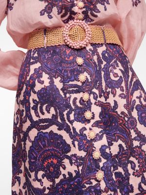 Květinové lněné midi sukně Zimmermann fialové