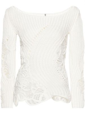 Памучен пуловер с дантела Ermanno Scervino бяло