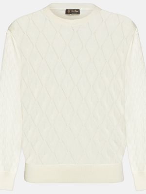 Biały jedwabny sweter z kaszmiru z wzorem argyle Loro Piana