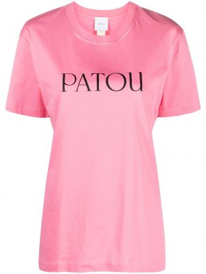 Bavlněné tričko s potiskem Patou růžové