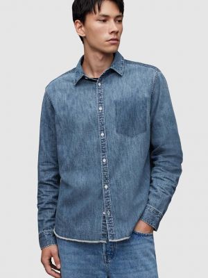 Bavlněná džínová košile relaxed fit Allsaints modrá