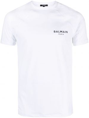 T-shirt en coton à imprimé Balmain blanc