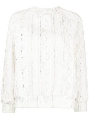 Dzianinowe długi sweter z długim rękawem z okrągłym dekoltem Cynthia Rowley - biały