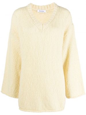 Bombažni volneni pulover z v-izrezom Rodebjer rumena