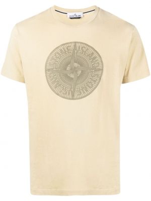 Памучна тениска с принт Stone Island жълто