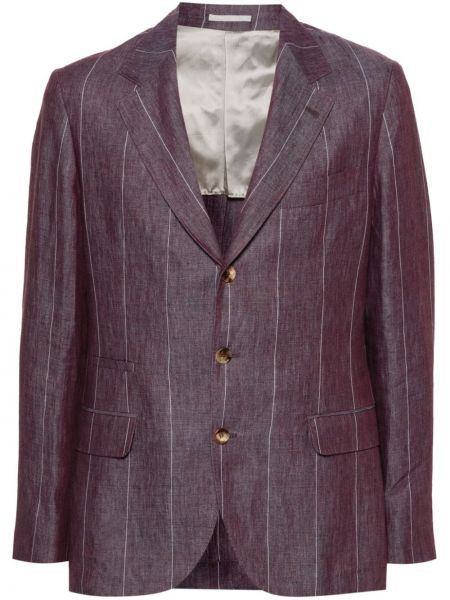 Laneni blazer s črtami Brunello Cucinelli vijolična