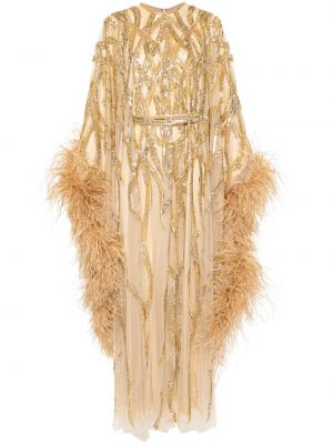 Βραδινό φόρεμα με χάντρες με φτερά Dina Melwani χρυσό