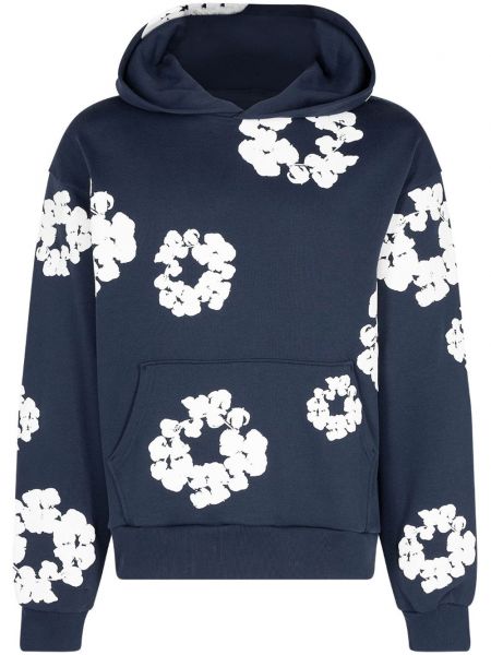 Pamučna hoodie s kapuljačom s printom Denim Tears plava