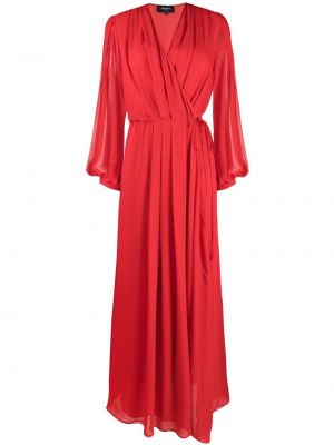 Průsvitné hedvábné večerní šaty s výstřihem do v Rochas - červená