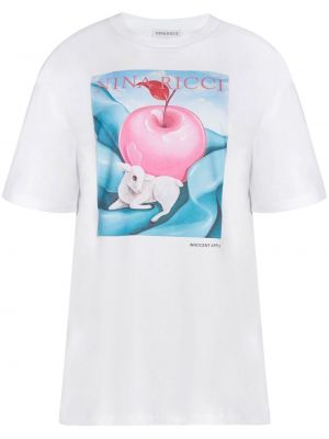 Kokvilnas t-krekls ar apdruku Nina Ricci balts