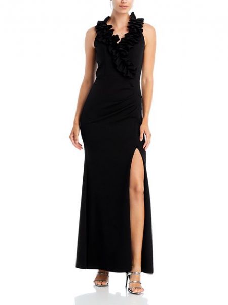 Платье с v-образным вырезом с рюшами Aqua черное