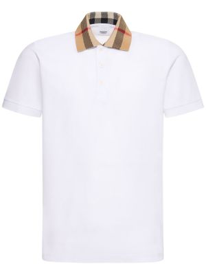 Карирана памучна поло тениска Burberry бяло