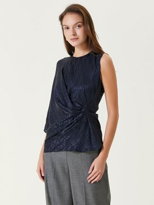 Асимметричная шелковая блузка Fendi синяя
