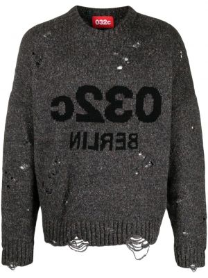 Жакардов пуловер с протрити краища 032c сиво