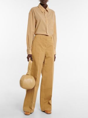 Voľné bavlnené culottes nohavice s vysokým pásom Lemaire hnedá