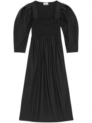 Βαμβακερή μίντι φόρεμα Ganni μαύρο