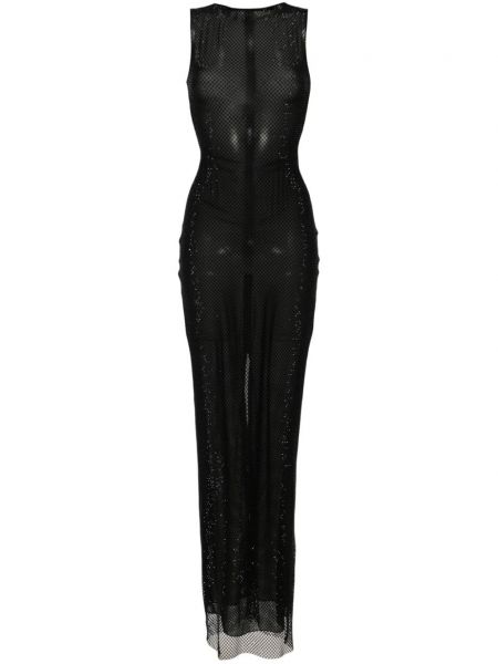 Mrežasta ravna haljina s kristalima Mônot crna