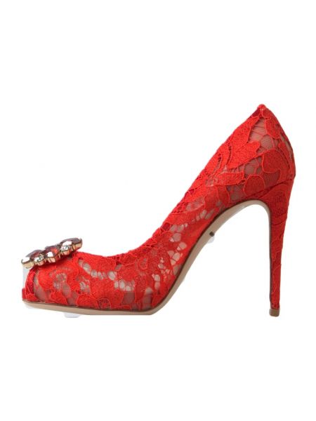 Tacones de encaje de cristal Dolce & Gabbana rojo