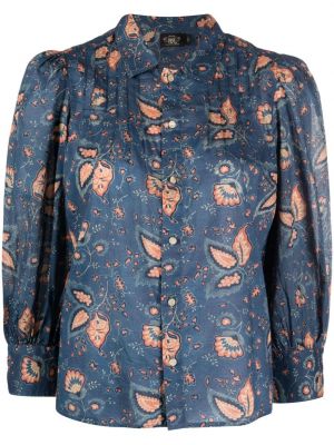 Raštuota gėlėta medvilninė marškiniai Ralph Lauren Rrl mėlyna