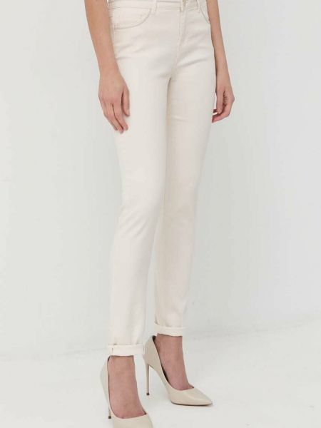 Morgan pantaloni femei, culoarea bej, mulata, medium waist