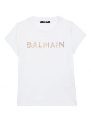 Puuvilla t-paita tytöille Balmain Kids valkoinen