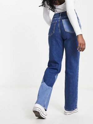 Синие джинсы средней посадки с завышенной талией и завитками в стиле пэчворк Hollister
