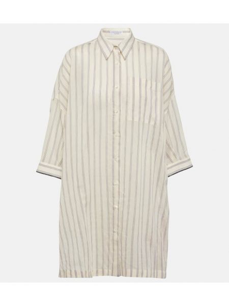 Camisa de seda de algodón a rayas Brunello Cucinelli beige