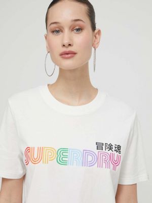 Koszulka bawełniana Superdry beżowa