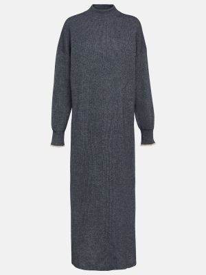 Robe mi-longue en laine en coton Brunello Cucinelli bleu