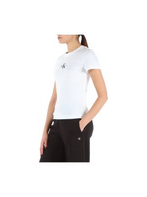 Camiseta con bordado slim fit de algodón Calvin Klein Jeans blanco