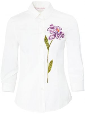 Koszula bawełniana w kwiatki Carolina Herrera biała