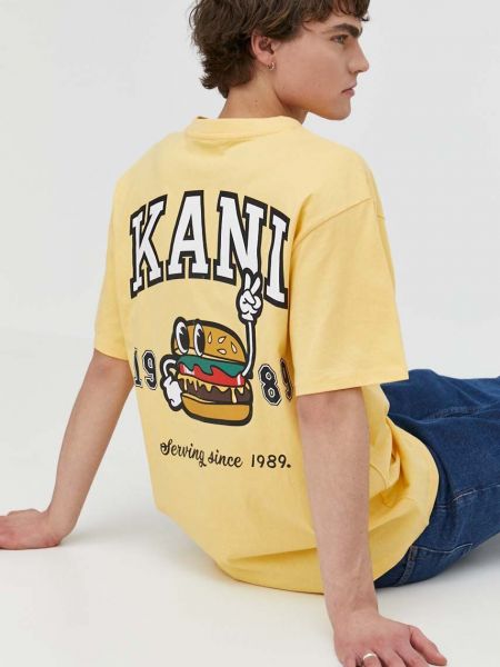 Koszulka bawełniana z nadrukiem Karl Kani żółta