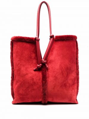 Reverzibilna nakupovalna torba iz semiša Bottega Veneta rdeča