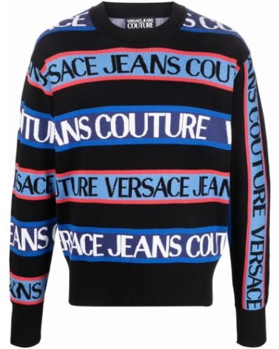 Stripete bomull lang genser Versace Jeans Couture svart