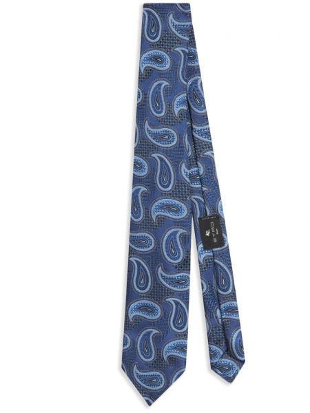 Žakarda zīda kaklasaite ar lāsīšu rakstu Etro zils