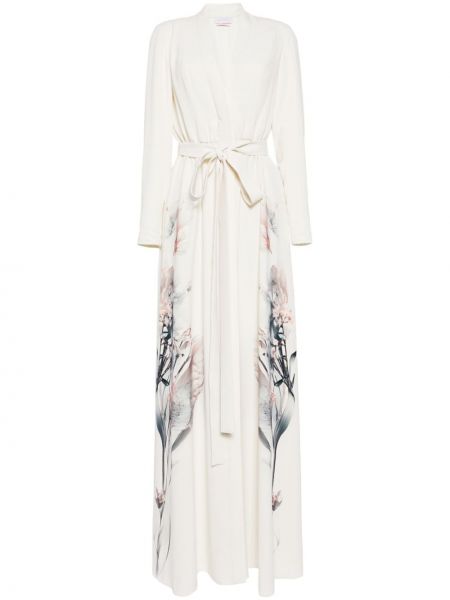 Вечерна рокля на цветя с принт Saiid Kobeisy бяло