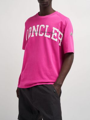 Памучна тениска от джърси Moncler розово